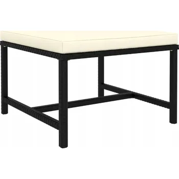 Obývací pokoj Ratanový podnožník z PE, černý, 60x60x32 cm s krémovým polštářem