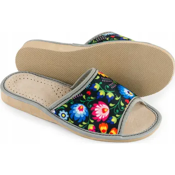 Dámské pantofle Pantofle dámské bačkory horské/goral styl motiv Łowicki přírodní kůže vel. 39