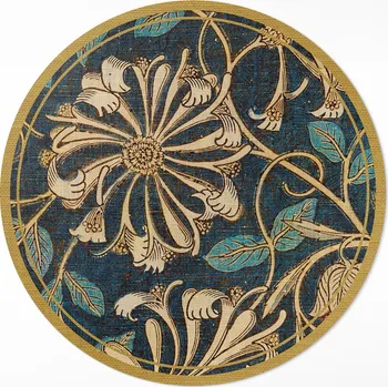 Koberec Dekorativní Kulatý Koberec z vinylu, průměr ⌀ 70 cm, imitace tkaniny s rostlinami