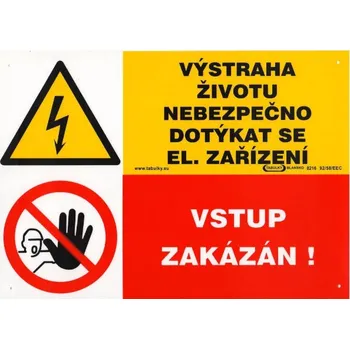 Výstraha živ.neb.dotýkat se el.zař.-Vstup zak.297x210mm - plast