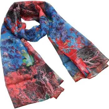 Šála Šála vzdušná - červeno-modrá s barevným potiskem