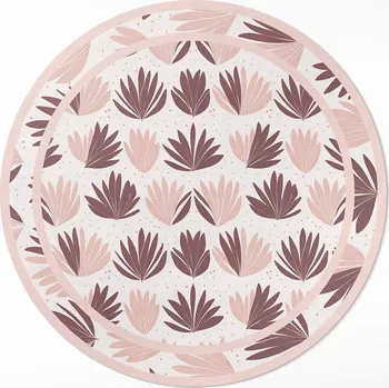 Koberec Kulatý Koberec Vinyl průměr 50 cm Boho dekorativní vzor pastelové rostliny a květiny