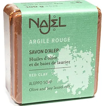 Přípravek na čištění pleti a oči Exfoliační aleppské mýdlo s červeným jílem 100 g, přírodní s olivovým a vavřínovým olejem