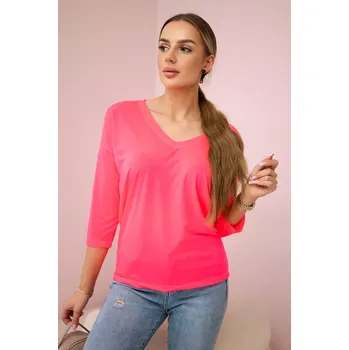 Dámská halenka Růžová neonová halenka s výstřihem do V Kesi růžová 3100460
