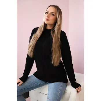 Dámský svetr Svetr převlečený přes hlavu s módní černou vazbou Kesi černá 3100796