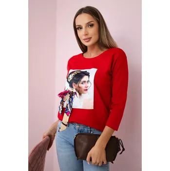 Dámská halenka Halenka s grafikou a barevnou mašlí 3D červená Kesi červená 3095822