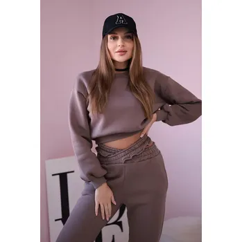 Zateplený komplet s krátkou mikinou mocca Kesi hnědá 3093893
