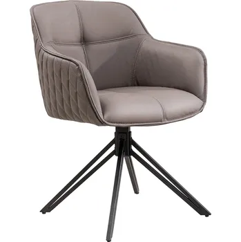Jídelní židle Designová jídelní otočná židle Lion s opěrkami na ruce s prošívaným vzorem v hnědo šedé kůži s černou podstavou 82 cm