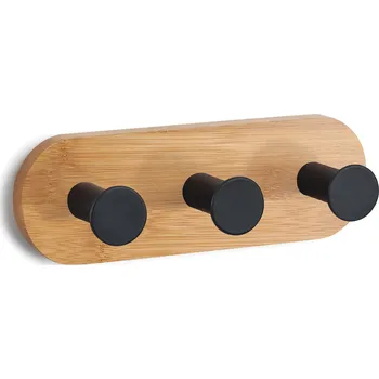 Držák na ručník MSV samolepicí věšák se 3 háčky YONO, černý, bambus, ocel, 135 x 45 x 36 mm