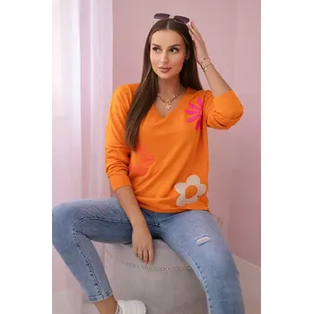 Dámská halenka Svetrová halenka s oranžovým květinovým vzorem Kesi Włoski oranžová 3101698