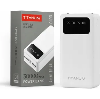 Powerbanka Powerbank pro telefon s velkou kapacitou Titanum 30000mAh bílý USB USB-C 2.1A 5V
