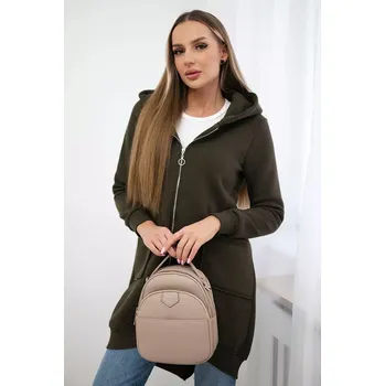 Dámské oblečení Zateplená mikina se zipem vzadu khaki Kesi hnědá 3107723