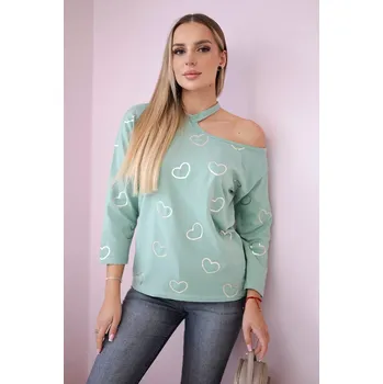 Dámská halenka Halenka s potiskem srdce tmavě mátová Kesi kaki 3104603