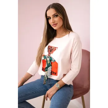 Dámská halenka Halenka s grafikou 3D Pozoruhodná pudrově růžová Kesi krémová 3089132