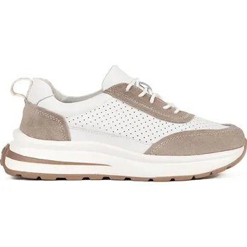 Dámské tenisky Kožené bílo-béžové dírkované sportovní boty na hrubé podrážce GD-SW-4003W/BR Velikost: 38