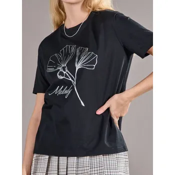 Dámské tričko Sinsay - Tričko s krátkými rukávy a potiskem - černá - 8767J-99X - 8767J-99X-XXS