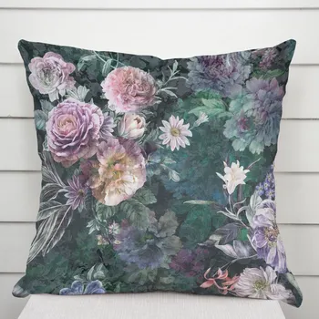 Povlak na polštářek Dekorační povlak na polštář BM-010 Velké fialové květy na tmavě zeleném 50 x 60 cm