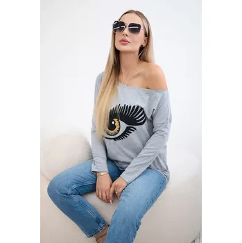 Dámská halenka Halenka s potiskem a delším zadním dílem šedé barvy Kesi šedá 3094957