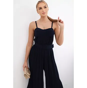 Dámský overall Plisovaná kombinéza s ramínky tmavě modrá Kesi Włoski černá 3093982