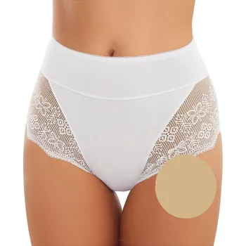 Kalhotky Dámské kalhotky s vysokým pasem a krajkou Emili Ella Maxi S-2XL Velikost: M, Barva: Béžová