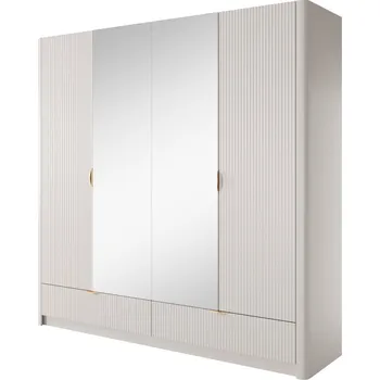 Čtyřdveřová šatní skříň se zásuvkami a zrcadlem z dřevotřísky LANTE 213 cm Laski