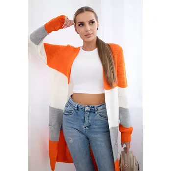 Dámský svetr Svetr Cardigan na ramínka oranžová+ecru Kesi bílá 3096309