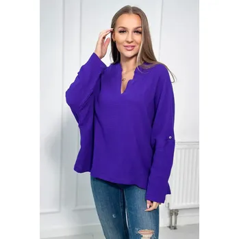 Dámská halenka Bavlněná halenka s ohrnutými rukávy tmavě fialové barvy Kesi modrá 3100862