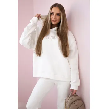 Zateplený bavlněný komplet, mikina s výšivkou + kalhoty ecru Kesi bílá 3094925