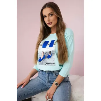 Dámská halenka Halenka s 3D grafikou se zirkony mint Kesi světle modrá 3110762