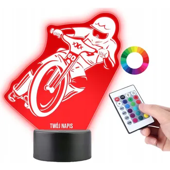 Lampička LAMPičKA na SKLE Statuetka Závodník na ploché dráze Motorkář 3D LED RGB + DÁLKOVÝ OVLADAČ 16 BAREV