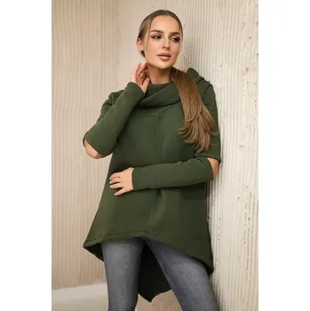 Dámská mikina Zateplená mikina s delším zadním dílem khaki barvy Kesi hnědá 3093548