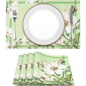 prostírání Prostírání na stůl látkové zelené s květinami 33 x 48 cm 4 kusy