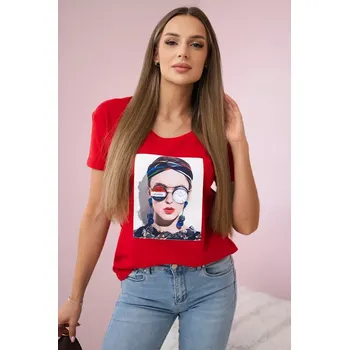 Dámská halenka Halenka s dámskou grafikou červená Kesi červená 3085895