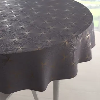 ubrus Sametový kulatý ubrus Isabela IBL-003 Rose Gold trojúhelníky na šedém Ø 100 cm