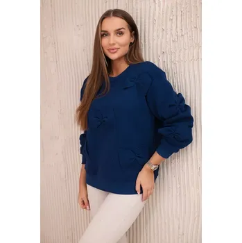 Dámská mikina Bavlněná zateplená mikina s ozdobnými mašlemi tmavě modrá Kesi modrá 3096420