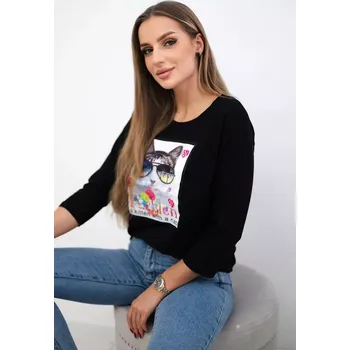 Dámská halenka Halenka s kočičí grafikou 3D černá Kesi černá 3090318