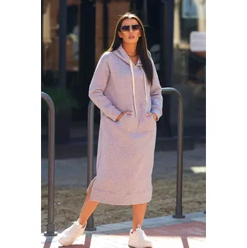 Dámské šaty Dlouhé šaty s kapucí šedé barvy Kesi šedá 3095199