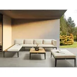 Pravá 4místná zahradní rohová sedací souprava taburet Světlé certifikované akáciové dřevo Světle béžové polštáře s konferenčním stolkem Beliani
