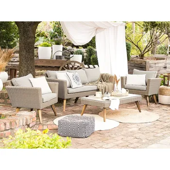 Zahradní sestava Terasová souprava ratanový 3místný 2 židle Šedé polštáře Outdoor Country Beliani