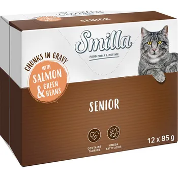 Krmivo pro kočku 24ks-24x85g Smilla Senior kapsičky kousky v omáčce losos a zelené fazolky