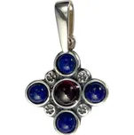 Drakkaria PRAGA, středověký stříbrný přívěsek s granátem a lapis lazuli, Ag 925/1000