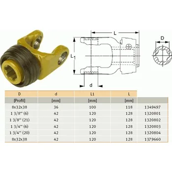 Vidlice na kolo GKN Walterscheid 1320802 / 26.10.02+ / 320802 Vidlice AG 2600, 1 3/8&quot; Z=21