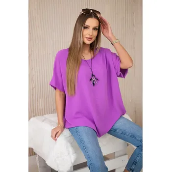 Dámská halenka Oversized halenka s přívěskem fialové barvy Kesi Włoski fuchsiová 3089412