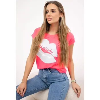 Dámská halenka Halenka s růžovým neonovým potiskem rtů Kesi červená 3094778