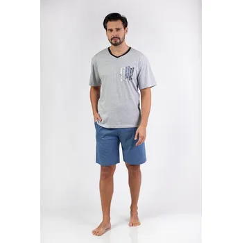 Pánská móda Regina Pánské Bavlněné Pyžamo Krátký Rukáv, bledá melanž M i170_477M2