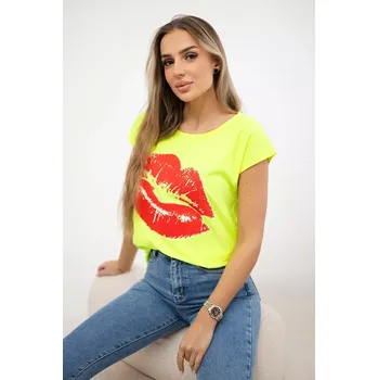 Dámská halenka Halenka s potiskem rtů žlutá neon+červená Kesi červená 3101713