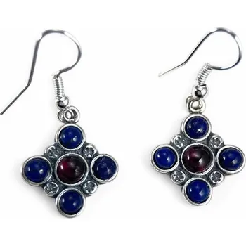 Náušnice Drakkaria PRAGA, středověké stříbrné náušnice, granát a lapis lazuli, Ag 925/1000