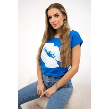 Dámská halenka Halenka s potiskem rtů fialovo-modrá Kesi světle modrá 3096086