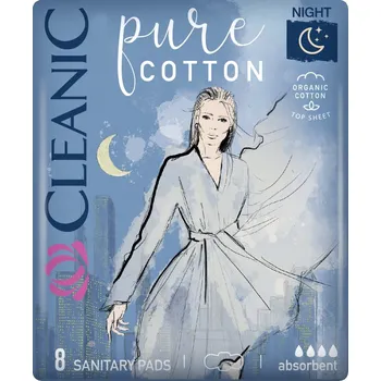 Menstruační vložka Cleanic Pure Cotton Noční vložky 8 kusů