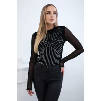 Dámská halenka Pletená halenka na body s tylovými rukávy černá Kesi černá 3109207